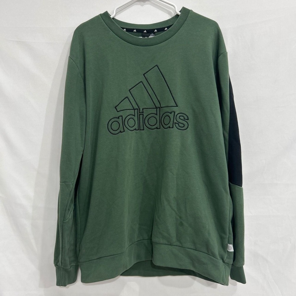 Adidas Mens Green Black Colorblock Embroidered Logo Crewneck Sweatshirt Large